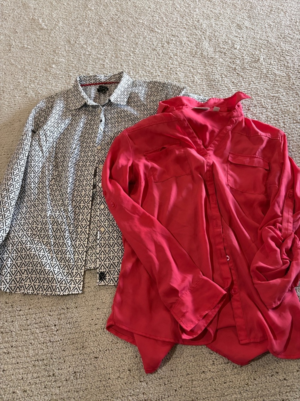 Talbots Black & White Geometric button down and NY&C pink button down